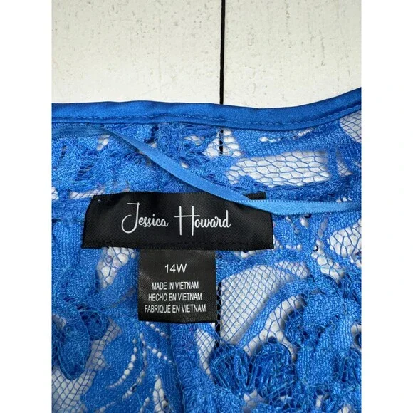 Jessica Howard Solid Blue Lace Long Sleeve Lingerie Cover Up Womens Size 14W - Picture 3 of 6